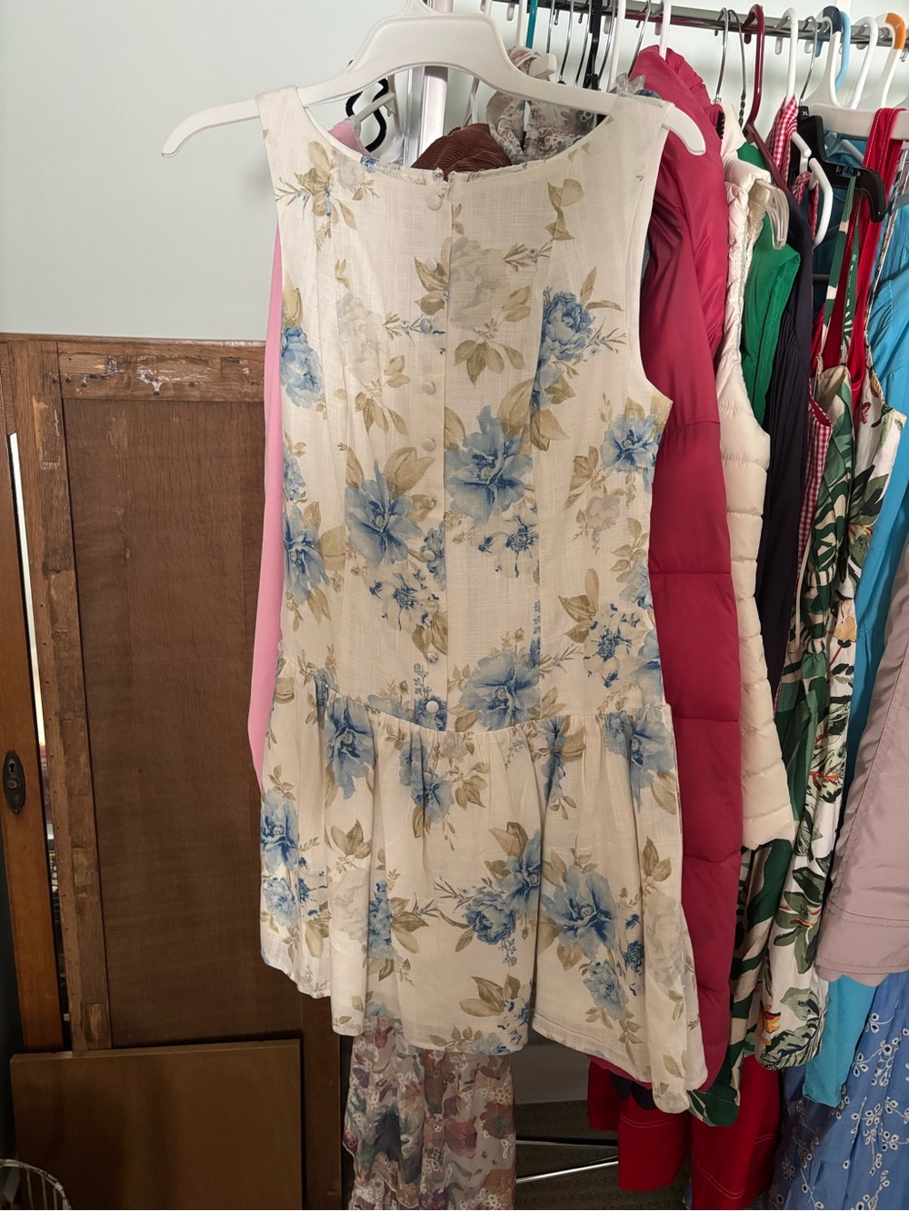 Pants Store Cream Dress with Blue Floral Print
